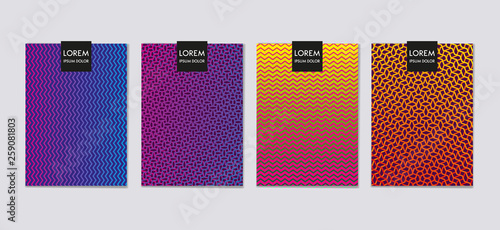Minimal cover design template. Colorful halftone gradients with zigzag line. Future geometric background. Templates for banners, flyers, placards, brochures.