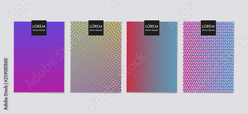 Minimal cover design template. Colorful halftone gradients with zigzag line. Future geometric background. Templates for banners, flyers, placards, brochures.