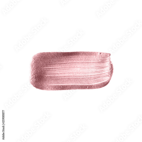 Rose gold brush stroke hand drawn. Watercolor patch vector in pink gold color isolated on white background.