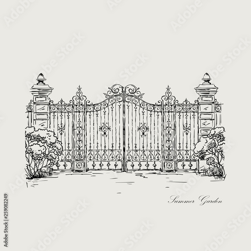 vector illustration of a vintage hand-made forged gates