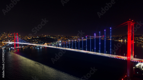 Photography Aerial View of Istanbul Bosphorus Bridge at night