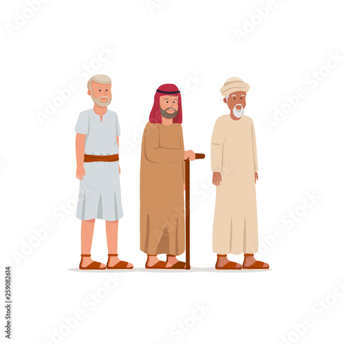 Older Man Bearded Arabian Medieval Traditional Clothes Character Design Illustration