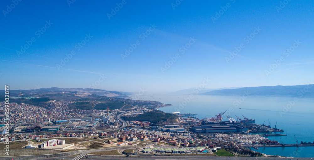 Aerial  view of Kocaeli city. Kocaeli Province is located at the easternmost end of the Marmara Sea around the Gulf of Izmit in Turkey