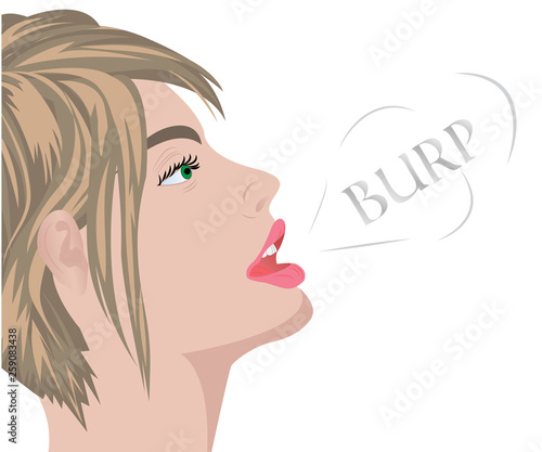 A burp from mouth of a beautiful girl