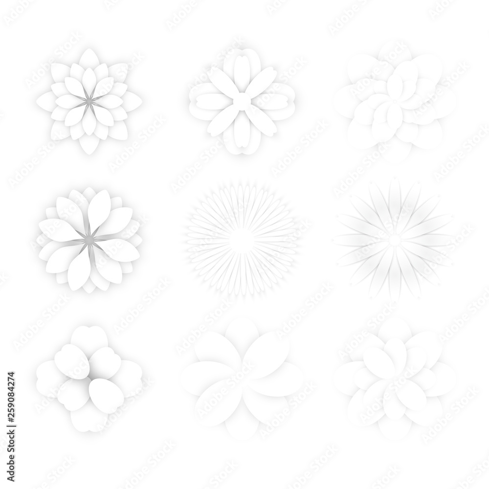 Set of White Paper Spring Flowers