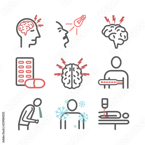 Meningitis line icons. Symptoms, Treatment. Vector signs for web graphics.
