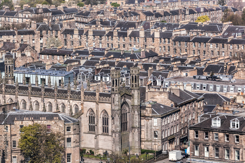 View of Edinburg city with old houses in Scotland