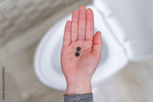 Diarrhea concept. Treatment of stomach, intestinal, constipation, digestive problems with laxatives and pills. Medicine, medication drug and health care