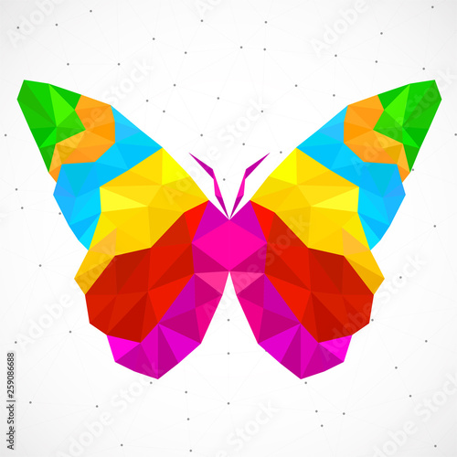 Abstract butterfly of colorful triangles, polygonal geometric structure