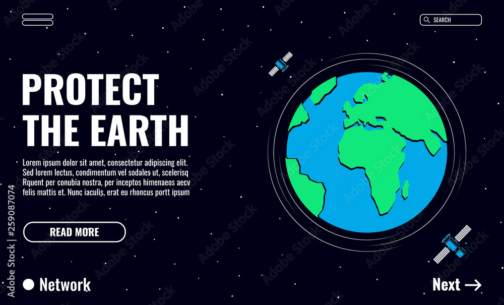 Happy Earth Day. Earth and satellites in space. Template for Banner, Poster or Flyer. Vector illustration Happy Earth Day. Earth and satellites in space. Template for Banner, Poster or Flyer. Vector illustration