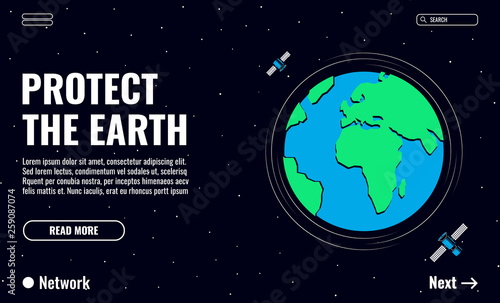Happy Earth Day. Earth and satellites in space. Template for Banner, Poster or Flyer. Vector illustration