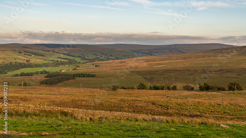 Cumbria landscape with a stone hut, seen from the A686 between Alston and Hartside Top, Cumbria, England, UK