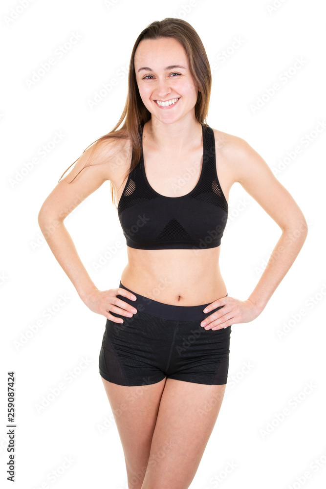 Smiling woman with beautiful body after diet and sport Smiling woman with beautiful body after diet and sport