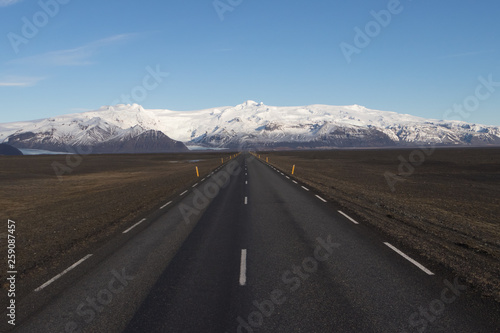 Highway 1 Iceland. Clear road covered in winter.ring road, route 1 in Iceland