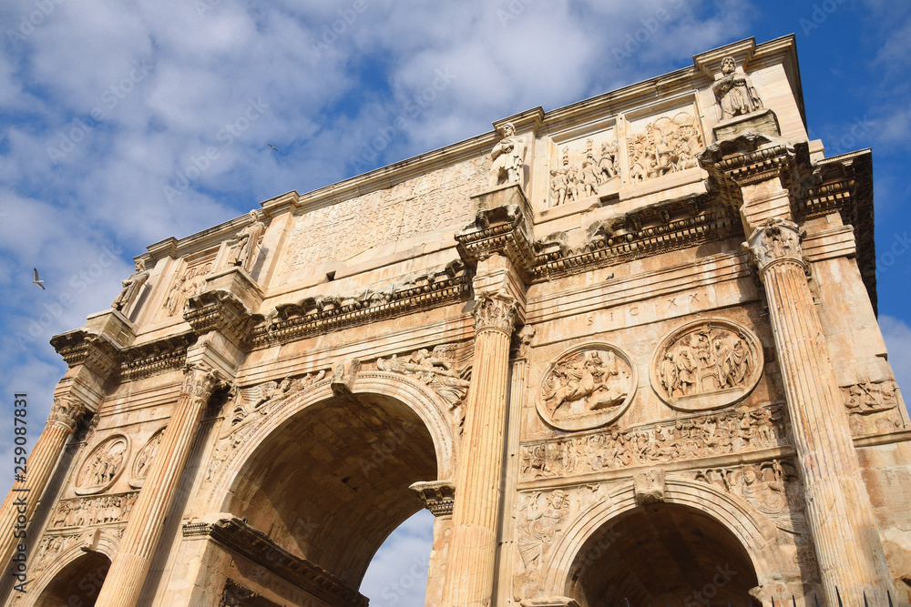 Upper part of the Arch of Constantine in Rome. Italy.  