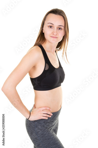 young fitness woman healthy body in white background