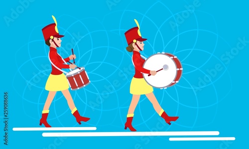 Woman drummers concept banner. Flat illustration of woman drummers vector concept banner for web design