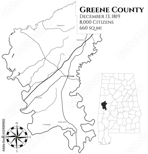 Large and detailed map of Greene county in Alabama, USA