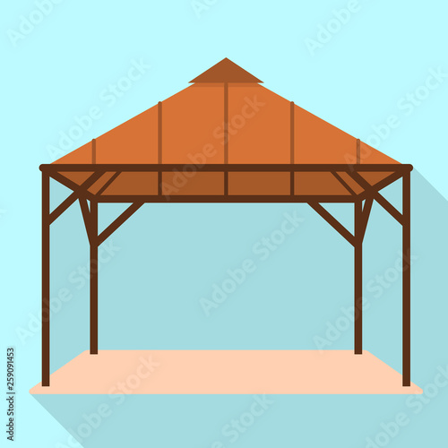 Wood gazebo icon. Flat illustration of wood gazebo vector icon for web design
