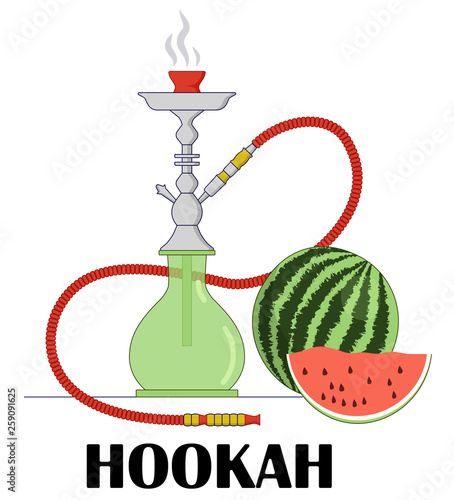 Hookah with watermelon flavour. Chillout and relaxation, lounge bar.