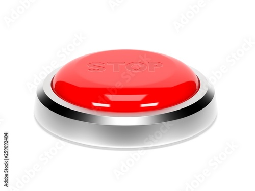 Red push button. Stop. 3d rendring illustration isolated
