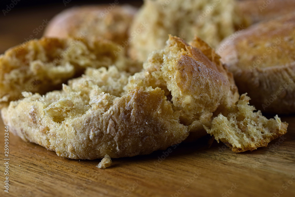 Fresh bread rolls on wooden table. Copy space Fresh bread rolls on wooden table. Copy space
