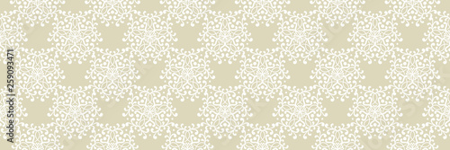 Floral seamless background. White design on long olive green backdrop