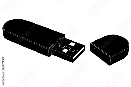 USB flash drive. Black flat icon