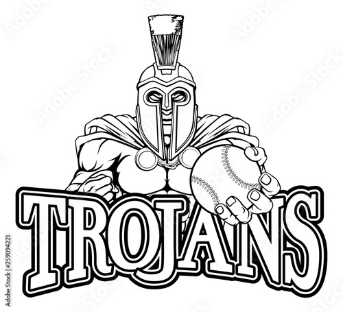 A Spartan or Trojan warrior Baseball sports mascot holding a ball