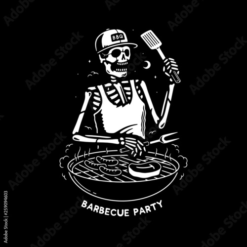 SKELETON GRILL MASTER BARBECUE PARTY BLACK BACKGROUND