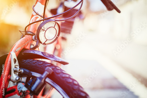 Photography Bike in the city: Front picture of a city bike, blurred background
