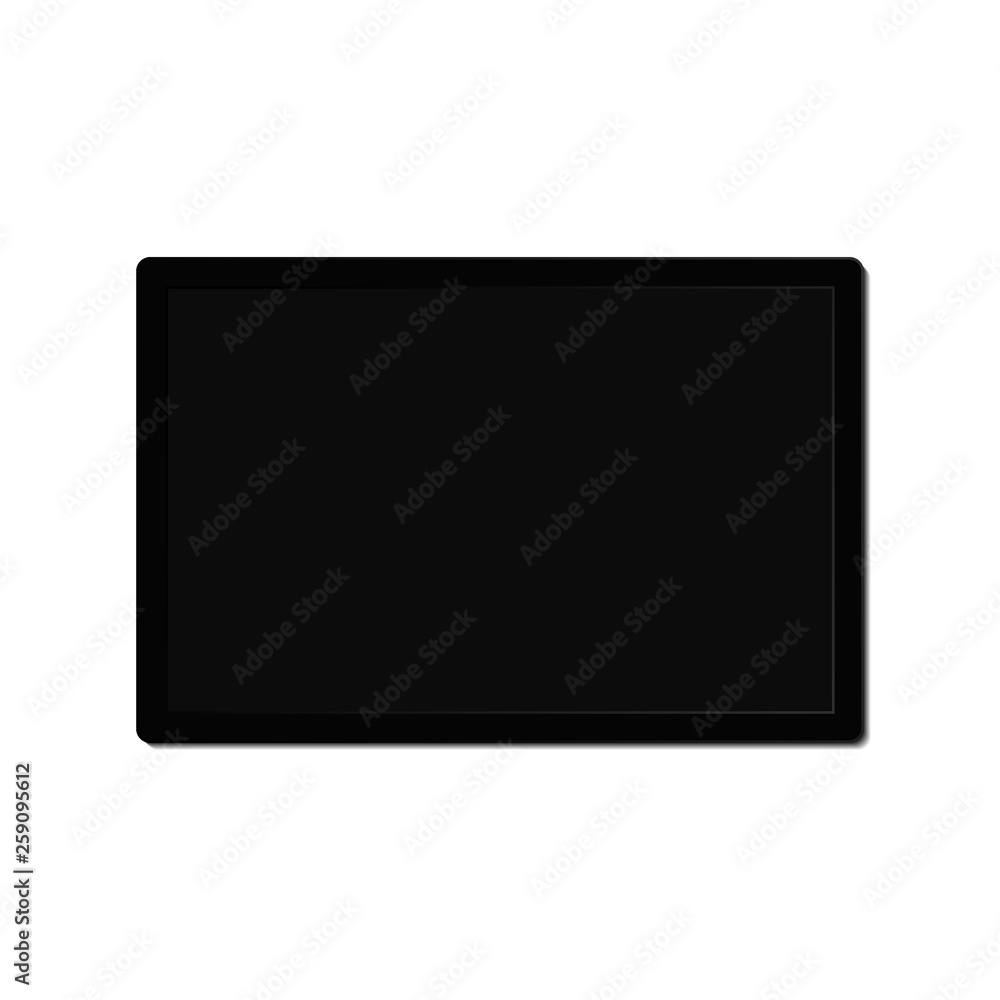 Realistic TV screen. Modern stylish lcd panel, led type. Large computer monitor display mockup. Blank television template. Graphic design element for catalog, web site, as mock up. Vector illustration Realistic TV screen. Modern stylish lcd panel, led type. Large computer monitor display mockup. Blank television template. Graphic design element for catalog, web site, as mock up. Vector illustration