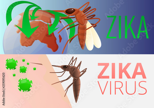 Zika virus infection banner set. Cartoon illustration of zika virus infection vector banner set for web design