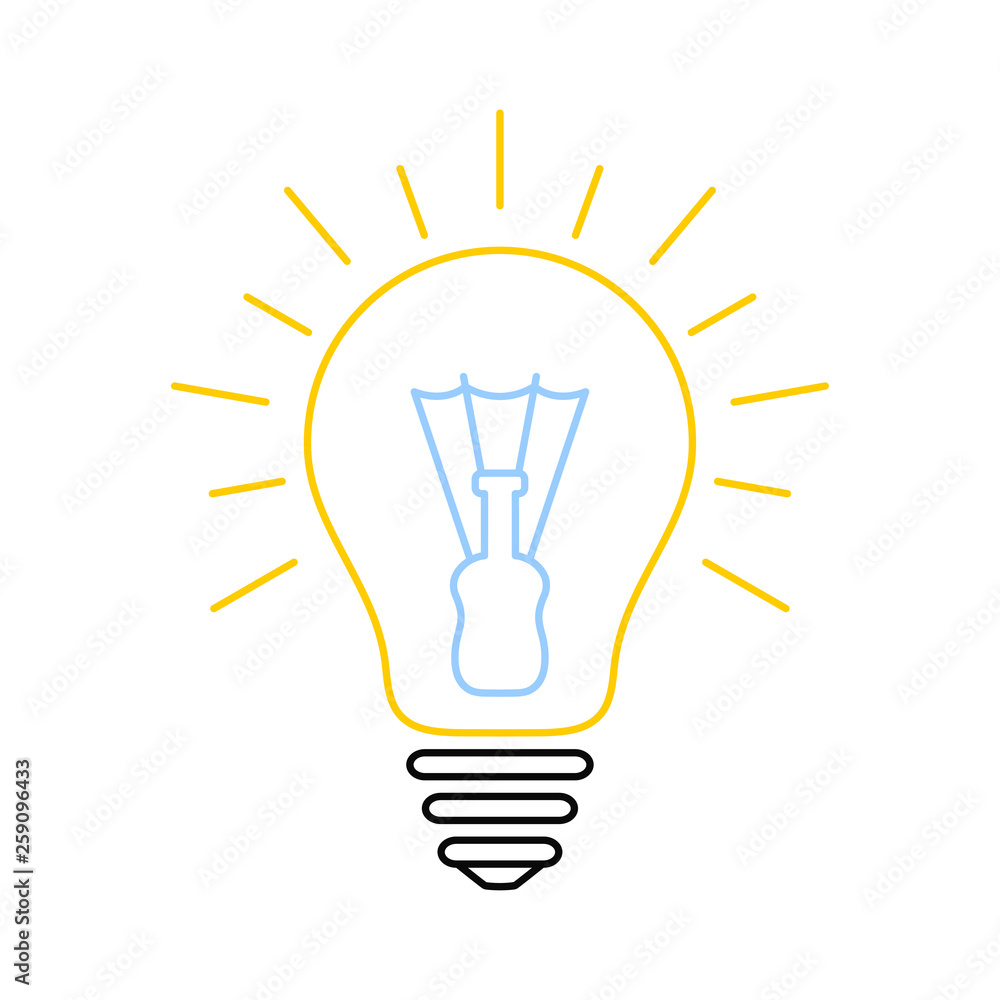 Light bulb thin line icon with rays, idea and creativity symbol isolated on white background Light bulb thin line icon with rays, idea and creativity symbol isolated on white background