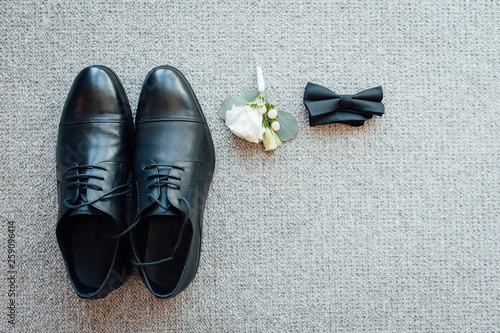 groom set clothes. Watch, shoes, bow tie