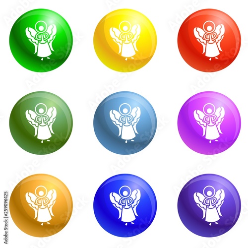 Xmas angel icons vector 9 color set isolated on white background for any web design