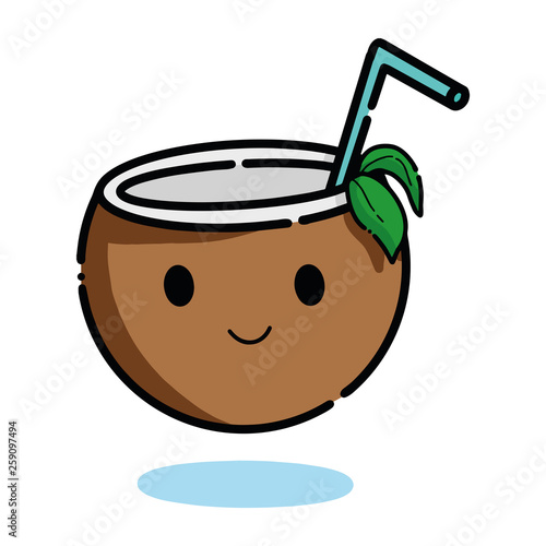 Cute coconut drink with face, vector