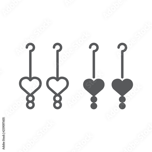 Heart earrings line and glyph icon, love and jewelry, jewel sign, vector graphics, a linear pattern on a white background.