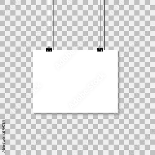 Blank hanging photo frames or poster templates isolated on transparent background. Photo picture hanging, frame paper gallery portfolio illustration vector