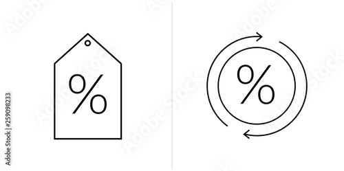 Loan line icons. Money rate payment discount, real estate car and purchases loan. Pay rate and money calculating vector pictograms. Isolated on white background.