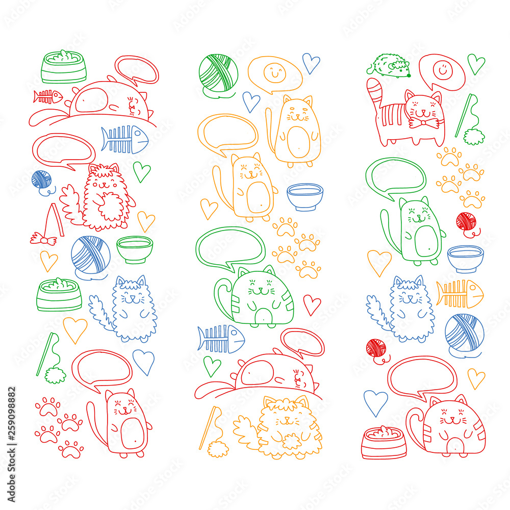 Vector pattern with cute little cats and kittens for children.