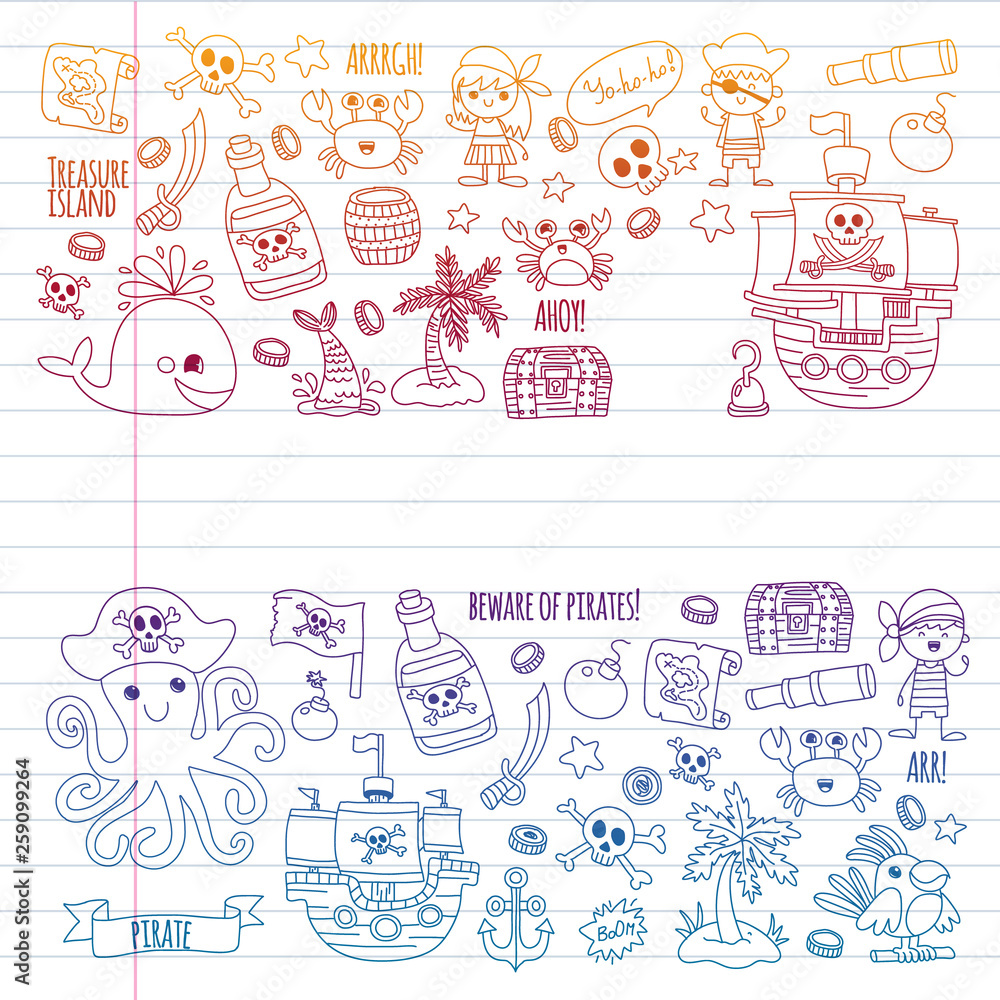 Vector pattern with pirate icons. Adventure, birthday party. Vector pattern with pirate icons. Adventure, birthday party.