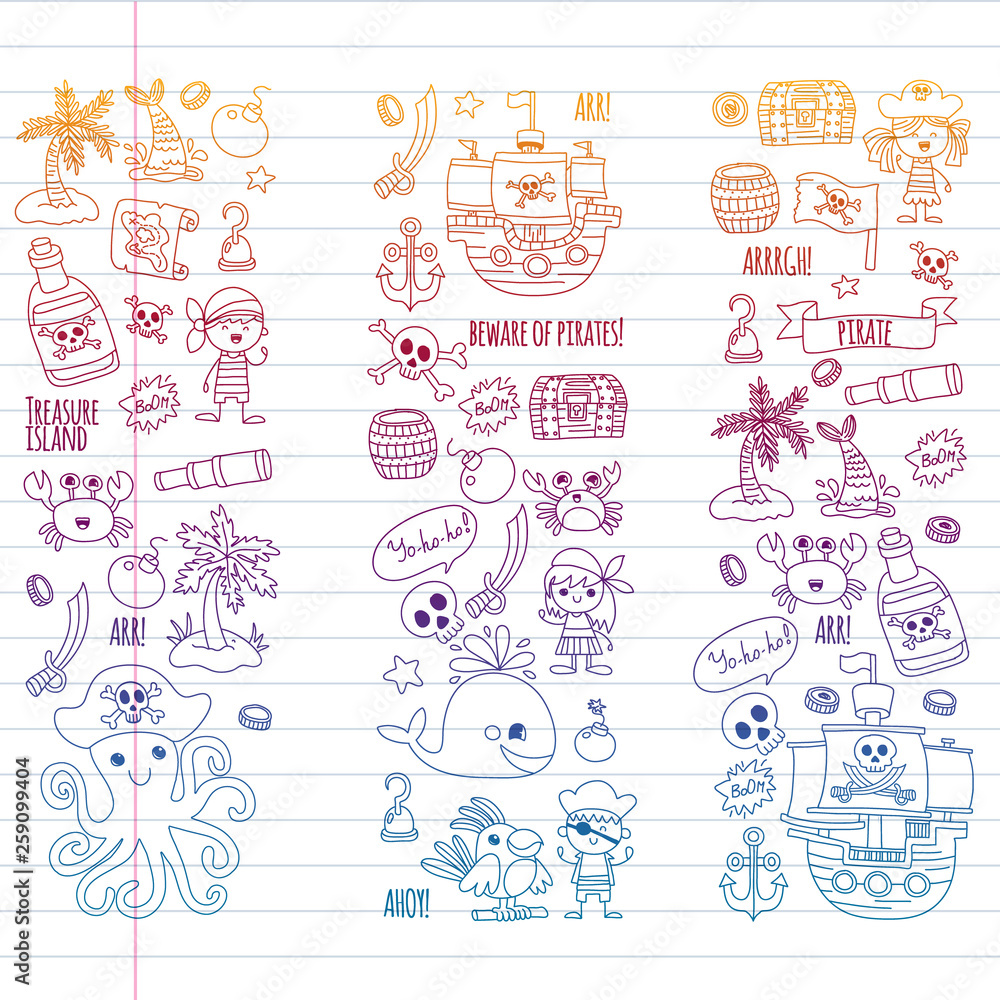 Vector pattern with pirate icons. Adventure, birthday party. Vector pattern with pirate icons. Adventure, birthday party.