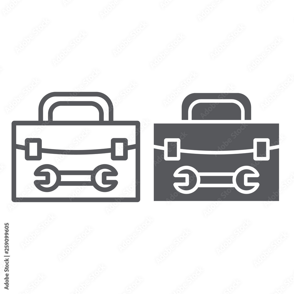 Tool box line and glyph icon, repair and maintenance, tool kit sign, vector graphics, a linear pattern on a white background. Tool box line and glyph icon, repair and maintenance, tool kit sign, vector graphics, a linear pattern on a white background.
