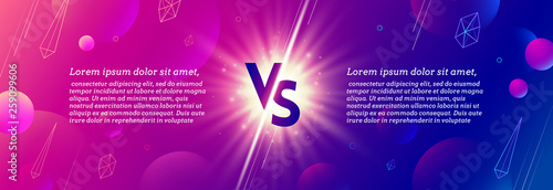 Shining versus logo on abstract background. VS template design for games, battle, match, sports or fight competition, Game concept of rivalry. VS. Vector illustration.