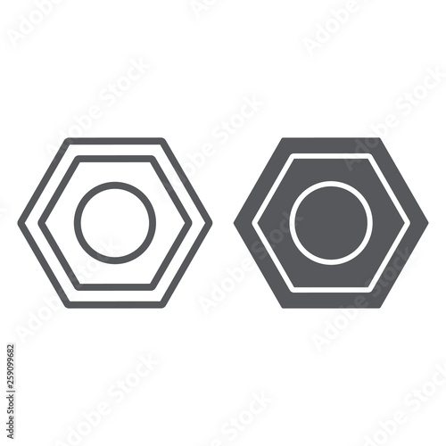 Car nut line and glyph icon, auto and repair, bolt sign, vector graphics, a linear pattern on a white background.