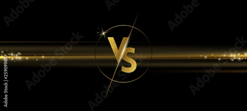 Golden shining versus logo on black background. VS logo for games, battle, match, sports or fight competition, Game concept of rivalry. VS. Vector illustration.