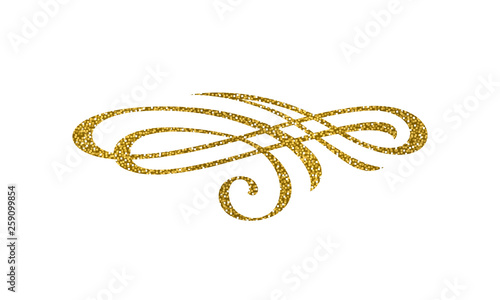 Glitter gold flourish element. Ornamental design element. Page decor. Vector illustration.