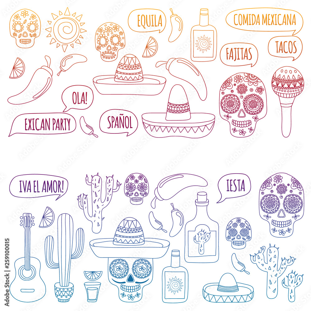 Mexico vector pattern. Day of the Dead. Icons for posters, banners, backgrounds. Mexico vector pattern. Day of the Dead. Icons for posters, banners, backgrounds.