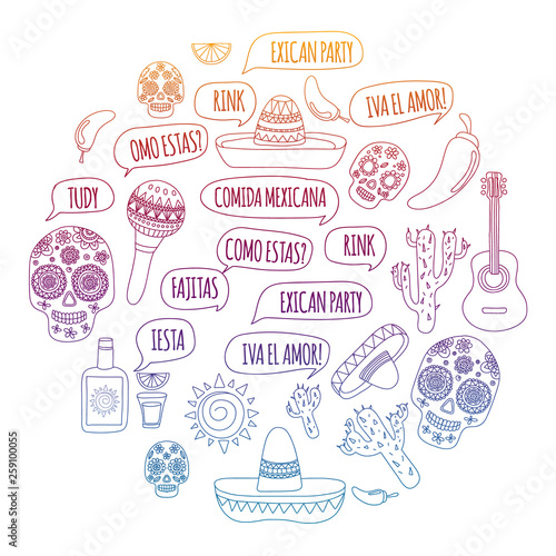 Mexico vector pattern. Day of the Dead. Icons for posters, banners, backgrounds.